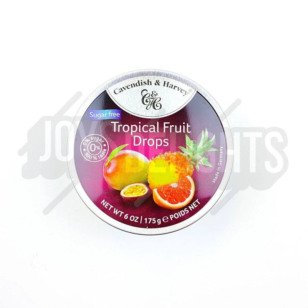Joy's De'Lights All Candy Cavendish & Harvey Sugar Free Tropical Fruit Drops Tin Bulk 1 Joy's De'Lights All Candy Cavendish & Harvey Sugar Free Tropical Fruit Drops Tin Bulk